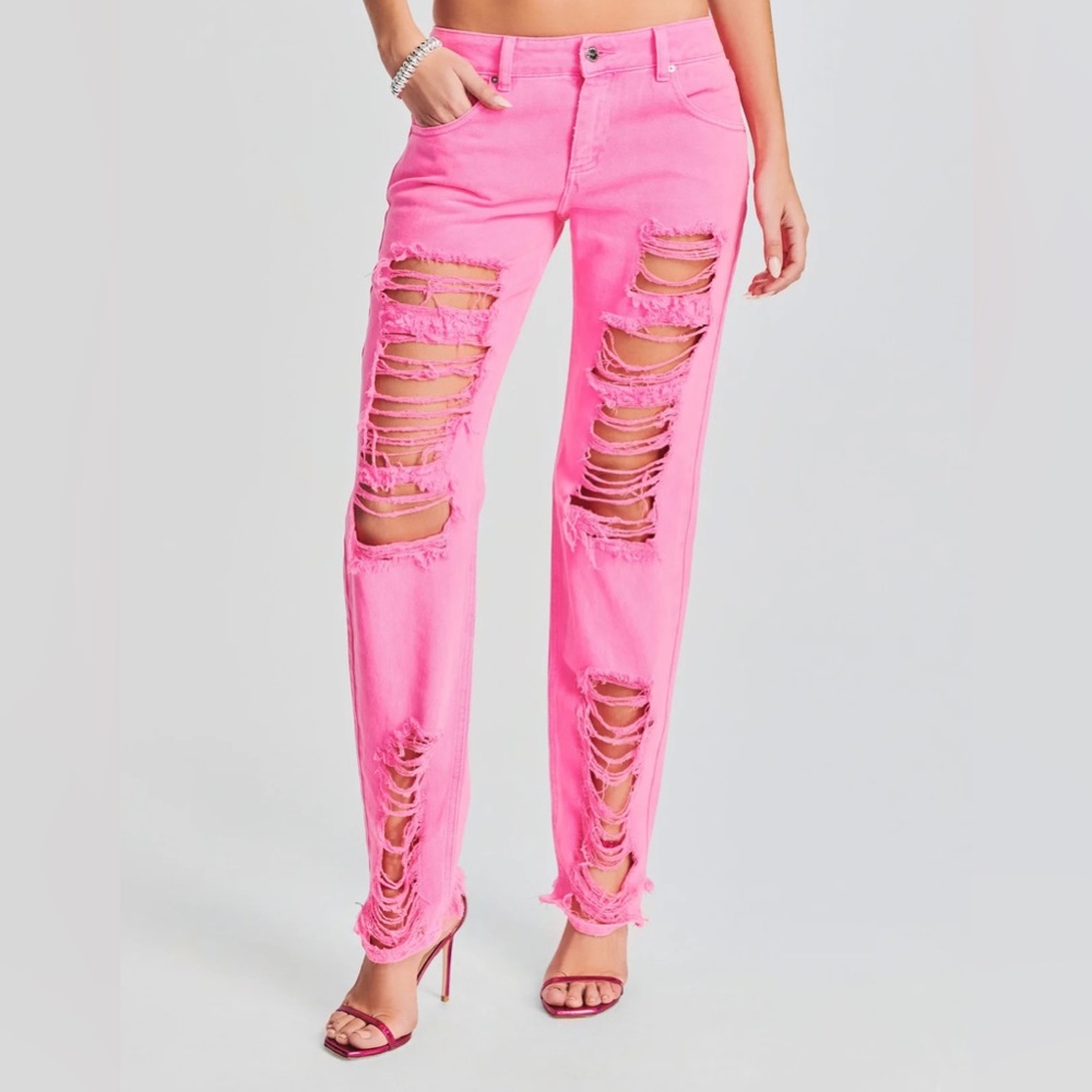 Retrofête Hot Pink Maggie Low Rise Ripped Jeans